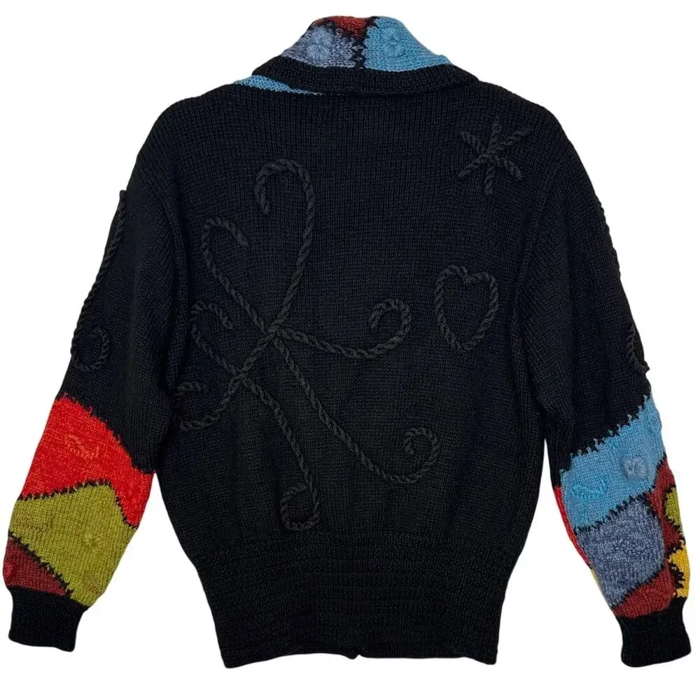 1990s Roberta Frost Hand Knit Wool Cardigan Uruguay Oversized Small